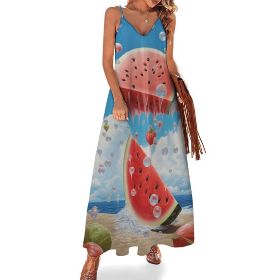 Summer Fruit Watermelon Design Sleeveless Dress Woman Fashion Long Dresses Women's Summer Suit Dress 2025