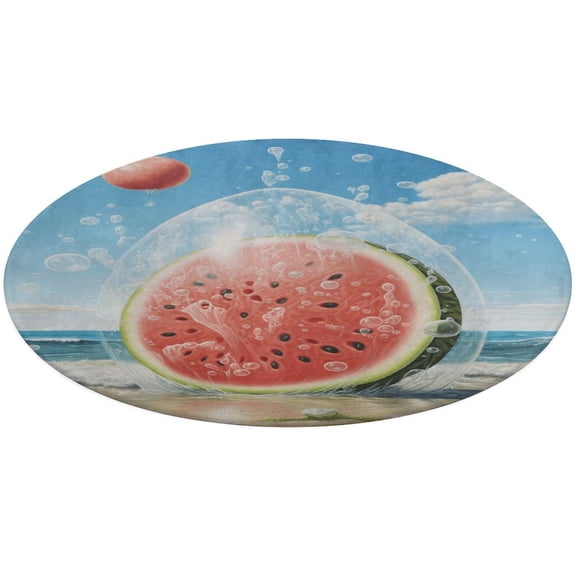 Summer Fruit Watermelon Floral Medallion Round Rug - Small Round Area Rug, Soft Non-Slip Machine Washable Bedroom Mat Indoor Accent Entry Carpet for Office Desk Dorm Hallway