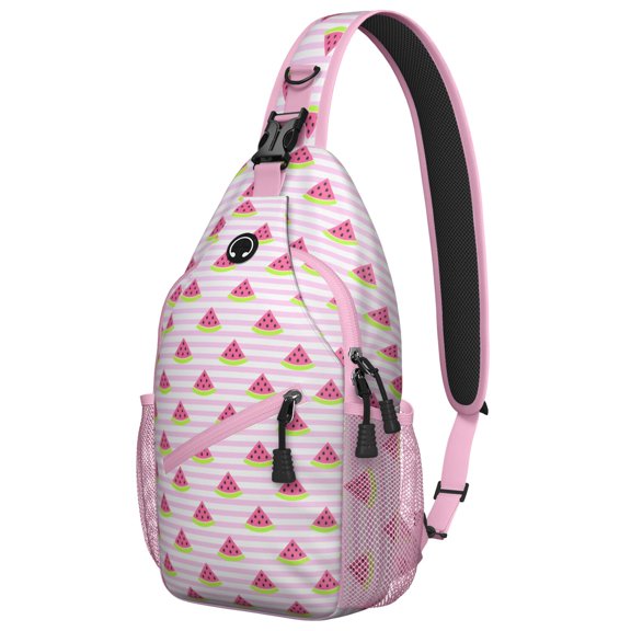 Summer Fruit Watermelon Pattern Sling Backpack, Lightweight Crossbody Bag with Cute Tropical Design, Durable and Multi-Functional for Outdoor and Travel Activities