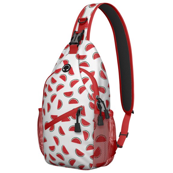 Summer Fruit Watermelon Pattern Sling Backpack, Lightweight Crossbody Bag with Cute Tropical Design, Durable and Multi-Functional for Outdoor and Travel Activities