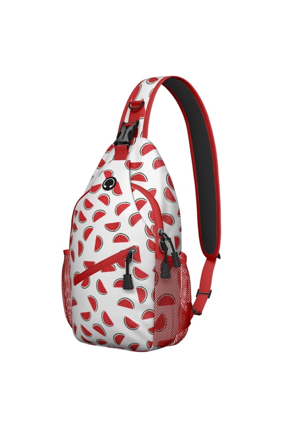 Summer Fruit Watermelon Pattern Sling Backpack, Lightweight Crossbody Bag with Cute Tropical Design, Durable and Multi-Functional for Outdoor and Travel Activities