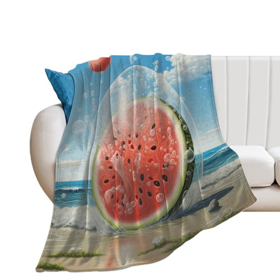 Summer Fruit Watermelon Print Blanket Warm Throw Blanket Soft Flannel Lightweight Throw Blankets Couch Bed Travel Bedding Room Decor for Kids Teens Adults