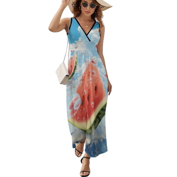 Summer Fruit Watermelon Sleeveless Dress Woman Fashion Long Dresses Women's Summer Suit Dress 2025