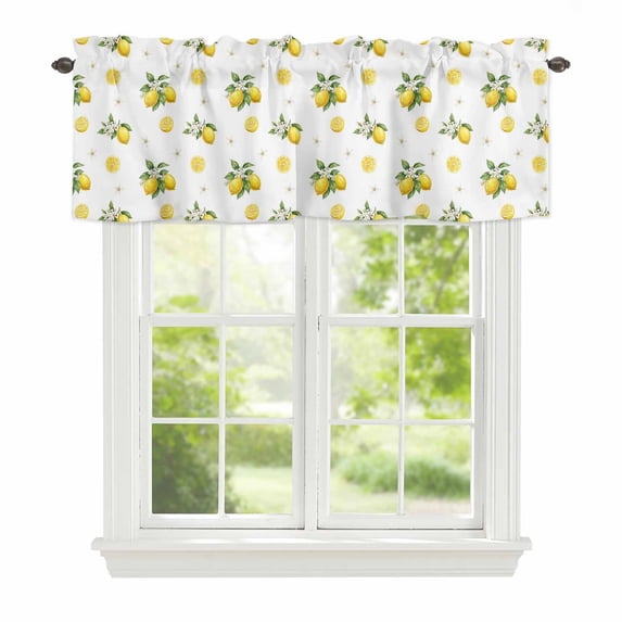 Summer Fruit Window Valance for Kitchen, Watercolor Yellow Lemon Rustic Flowers Farmhouse Rod Pocket Short Curtain for Small Windows, Light Filtering Decorative Valance, 56 x 16 Inch, 1 Panel
