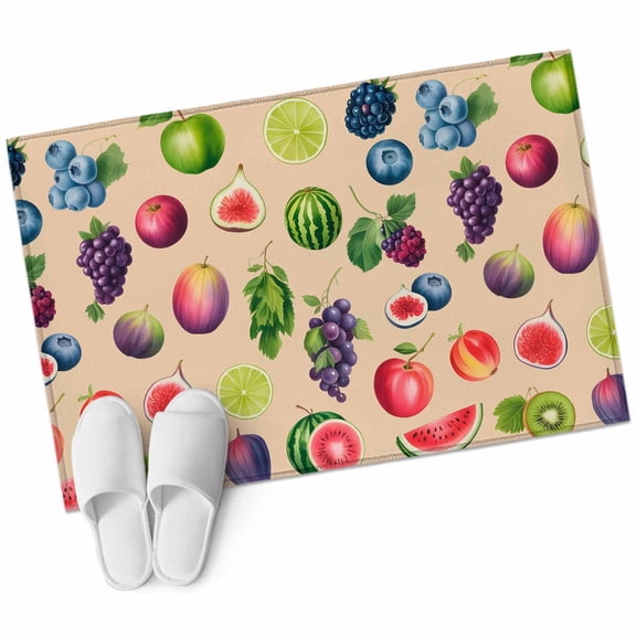 Summer Fruits Bathroom Rug Washable 2x3 Entryway Rug Non Slip Watermelon Berry Lemon Botanical Beige Front Door Mat Low Pile Indoor Doormat Throw Floor Carpet for Kitchen Bedroom Entrance