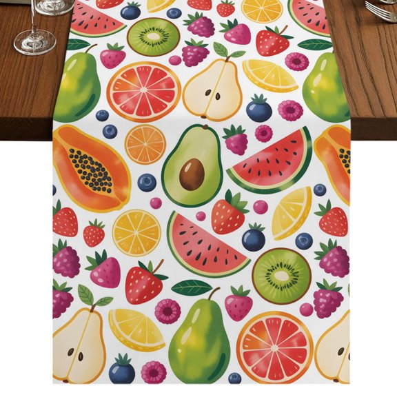 Summer Fruits Burlap Cotton Table Runner 13x36 Inches Short, Tropical Fruity Watermelon Kiwi Exotic Farmhouse Table Runners, Outdoor Dining Table Decor for Baby Shower/Party/Wedding