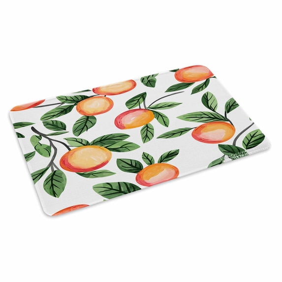 Summer Fruits Doormat Outdoor Entrance 18"x30", Spring Orange Peach Green Botanical Absorb Moisture Dirt Door Mats, Non-Slip Rubber Backing Floor Mats Indoor, Low-Profile Front Door Rugs