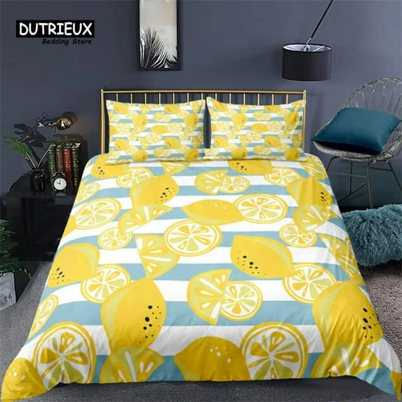 Summer Fruits Duvet Cover Pomegranate Orange Lemon Pattern 3D Print Bedding Set For Kids Boys Teens With Pillowcases Decor