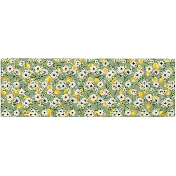 Summer Fruits Kitchen Mats for Floor Anti Fatigue Mats for Kitchen Floor Kitchen Rugs Cushioned Mats Non Slip Comfort Standing Kitchen Rugs Set of 2, Lemons with Camellia Flowers