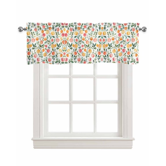 Summer Fruits Kitchen Valances for Windows Farmhouse Linen Window Valance Curtain for Living Room Window Treatment Orange Peach Green Botanical Spring Valance Rod Pocket Topper Drape, 42 x 18 Inch