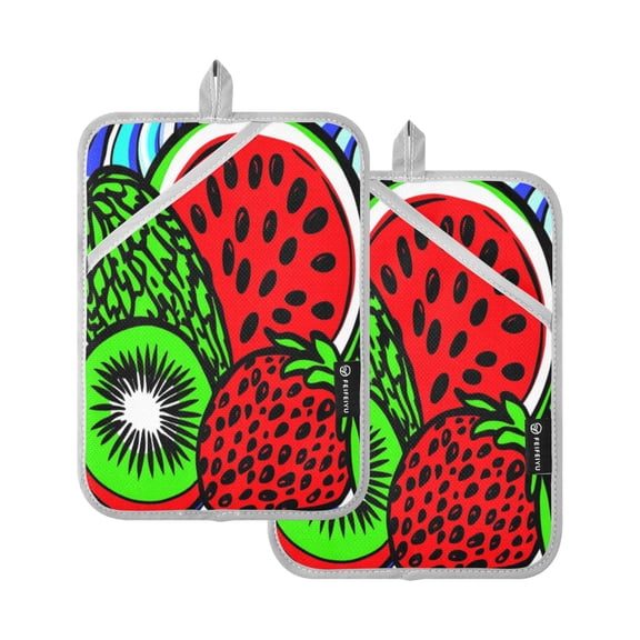 Summer Fruits Pattern 7x9.8in Pot Holder Set Heat-Resistant Oven Hot Pads Durable with Storage Loop