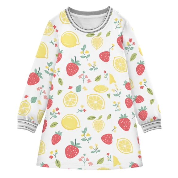 Summer Fruits Pattern Girls'long-sleeved dress Thickened A-dress Warm Dress Basic Shirt Party Dresses