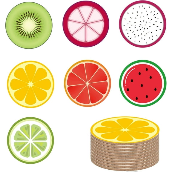 Summer Fruits Set of 7 Coasters for Drinks Absorbing,Tabletop Protection Mat for Mugs and Cups,Office,Kitchen