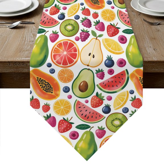 Summer Fruits Table Runner Linen Burlap Table Runner 36 Inches Small Tropical Fruity Watermelon Kiwi Exotic Dresser Scarves for Kitchen Island Coffee Dining Room Party Holiday Decoration 13"x36"