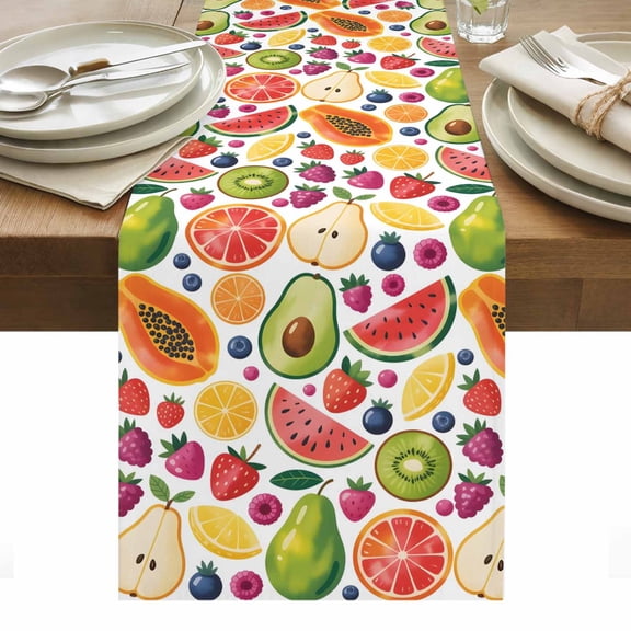 Summer Fruits Table Runner Tropical Fruity Watermelon Kiwi Exotic Tablerunners 13 x 36 Inch, Table Decorations Tabletop Scarf for Summer Gathering Holiday Farmhouse Kitchen Dining Decor
