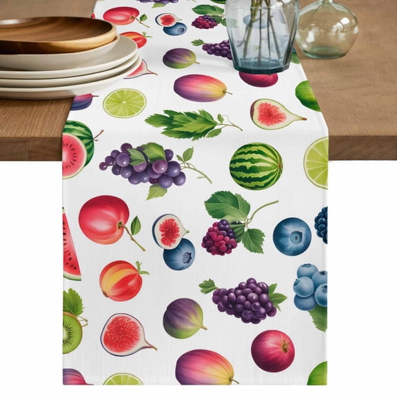 Summer Fruits Table Runner, Watermelon Berry Lemon Botanical Washable Cotton Linen Table Runners 36 Inches Long, Dresser Scarf Runner for Nightstand/End Tables/Round Tables 13''x36''