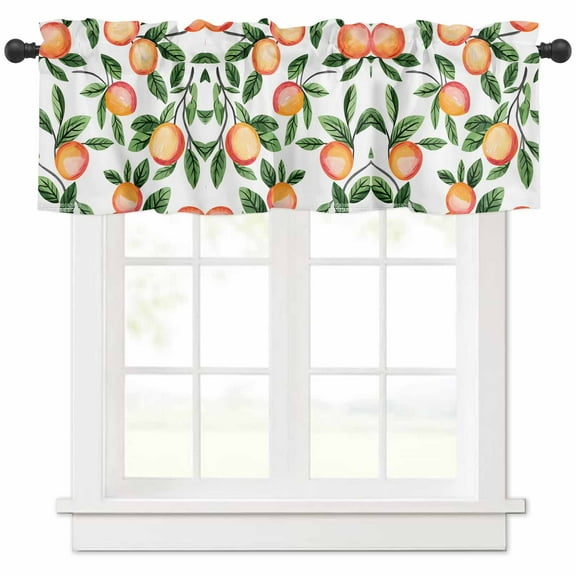 Summer Fruits Valances for Windows Farmhouse Kitchen Curtains Valances Rod Pocket Valance Curtains for Kitchen Windows Spring Orange Peach Green Botanical Window Valances for Bathroom Bedroom 60"x18"