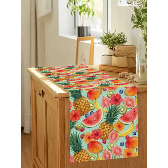 Summer Fruits Watermelon Pineapple Table Runner 36 Inches Long,Kitchen Dining Tablerunners Mango Barley Kiwi Linen Table Runners Dresser Scarves for Home Dinner Wedding Holiday Party Decor
