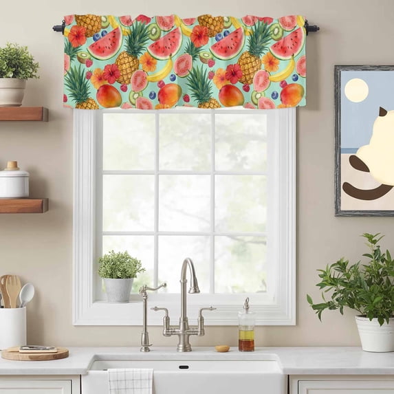 Summer Fruits Watermelon Pineapple Valances for Windows,Kitchen Valance Rod Pocket Short Curtain, Mango Barley Kiwi Valance Curtain Window Valances for Bedroom Bathroom Living Room 54x18in