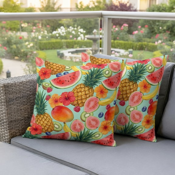 Summer Fruits Watermelon Pineapple Waterproof Throw Pillow Covers Set of 2 Mango Barley Kiwi Outdoor Cushion Cover Pillow Protector Decorative Pillowcases for Bed Sofa Couch