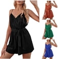 thumbnail image 1 of Summer Fsshion Plus Size 2 Piece of Sets for Womens Solid Color Loose Fitting Jumpsuit Shorts With V Neck Strap Backless Elastic Waist Jumpsuit Sleeveless V Neck Top Shirt Set, 1 of 1