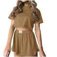 thumbnail image 1 of Summer Fsshion Plus Size 2 Piece of Sets for Womens Round Neck T-shirt Top Shorts Solid Color Two Piece Set Shirt Suit, 1 of 1
