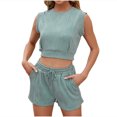 thumbnail image 1 of Summer Fsshion Plus Size 2 Piece of Sets for Womens Solid Color Round Neck Sleeveless Short Sleeved Top+Pants Set, 1 of 1