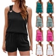thumbnail image 1 of Summer Fsshion Plus Size 2 Piece of Sets for Womens Summer New Water Ripple Solid Color Tank Top Round Neck Top Set, 1 of 1