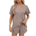thumbnail image 1 of Summer Fsshion Plus Size Two Piece of Sets for Womens Solid Color V Neck Home Suit Solid Color Casual Loose Fitting Pajamas Twopiece Set Of Short Sleeved Shorts For Going Out Sets, 1 of 1