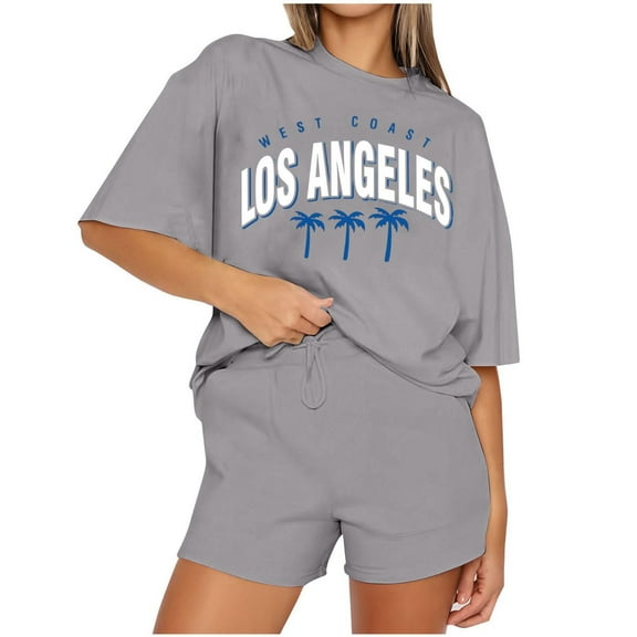 Summer Fsshion Plus Size Two Piece of Sets for Womens Casual Print Round Neck Short Sleeve Short Pants Pocket Set