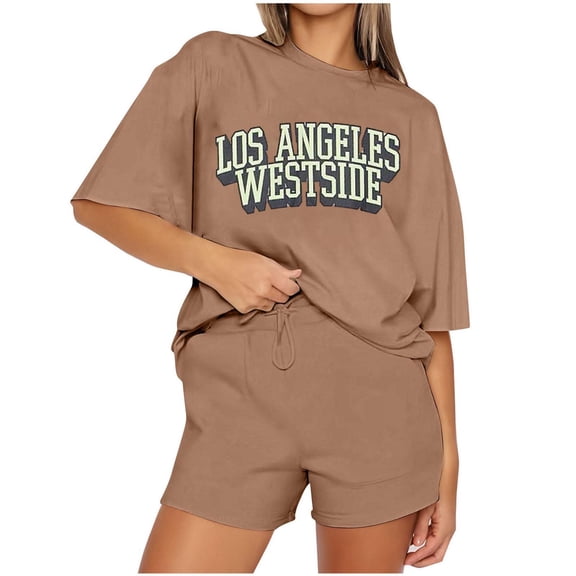 Summer Fsshion Plus Size Two Piece of Sets for Womens Casual Print Round Neck Short Sleeve Short Pants Pocket Set