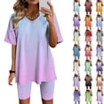 thumbnail image 1 of Summer Fashion Two Piece of Outfits for Womens Plus Size V-Neck Blouse Short Sleeve Tops Shorts Casual Suit Sets, 1 of 5