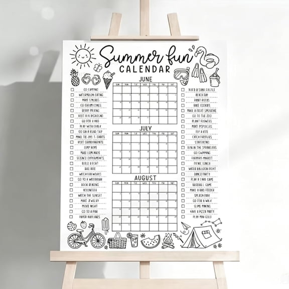 Summer Fun Bucket List Calendar Poster – Summer Activity Tracker with 60+ Screen Free Vacation Activities (18x24 Inch)