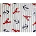 thumbnail image 1 of Summer Fun Lobsters & Anchors on Wavy Line Stripes Vinyl Flannel Backed Tablecloth (60'' Round), 1 of 2