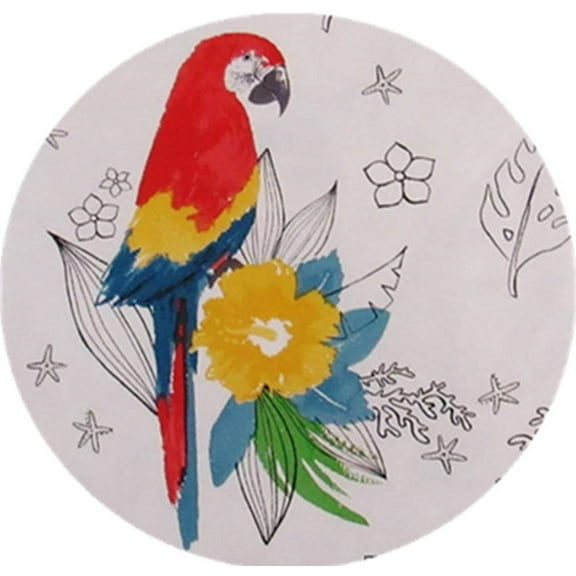 Summer Fun Tropical Birds Flannel Backed Vinyl Tablecloth Multi Color on White 60 Round