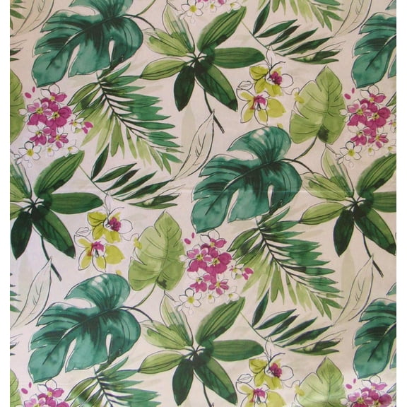 Summer Fun Tropical Flowers Forest Abstract Vinyl Flannel Back Tablecloth (52" x 90" Oblong)