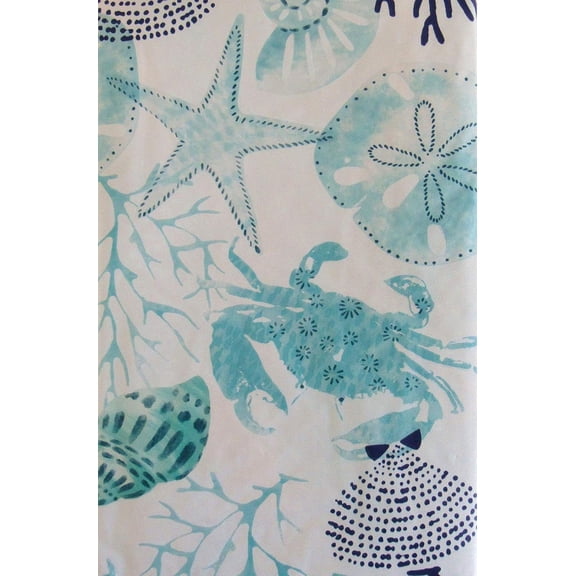 Summer Fun Wonders of The Sea Ocean Life Abstract Vinyl Flannel Backed Tablecloth (60'' x 84'' Oblong with Zipped Umbrella Hole)