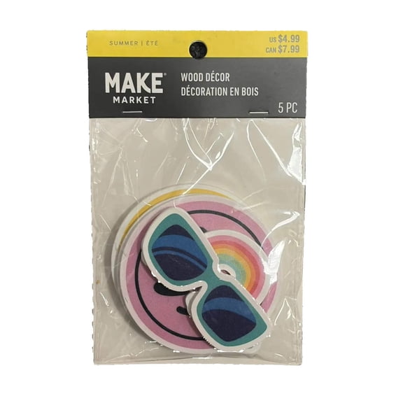 Summer Fun Wooden Craft Shapes  Rainbow amp; Smiley DIY Set (5 Pieces)
