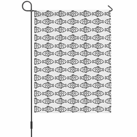 Summer Funny Animals House Flag 28 x 40 Inches, Abstract Oceans Black Line Fish Texture Weather Proof Outdoor Patio Flags Double Sided Small House Decoration for Yard Lawn Outside Home