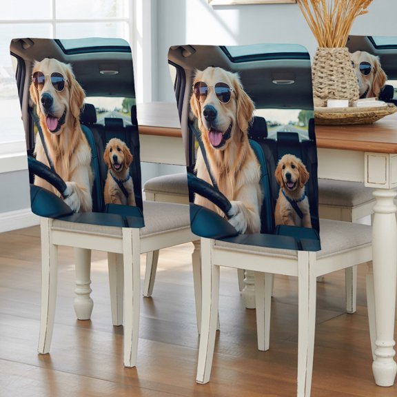 Summer Funny Chair Back Covers, Modern Driving Dog Print Removable Chair Covers for Dining Chairs Set of 4, Washable Chairs Slipcovers Back Seat Protector for Wedding Party 19"x20"