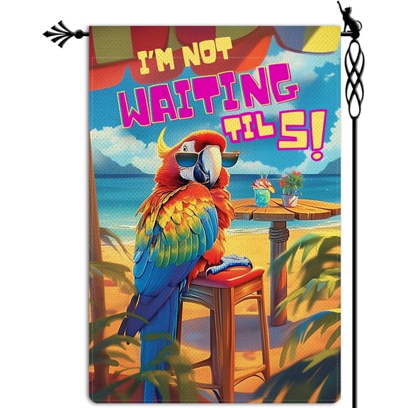 Summer Funny Parrot Garden Flag Vertical Double Sided Rustic Farmland Burlap Yard Lawn Outdoor Decor 12.5 x 18 Inch