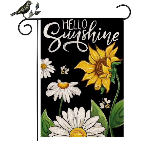 Summer Garden Flag 12.5x18 Inch, Floral Hello Sunshine Decorative Double Sided Flag for Outside Yard Lawn Outdoor Decoration GB058-12