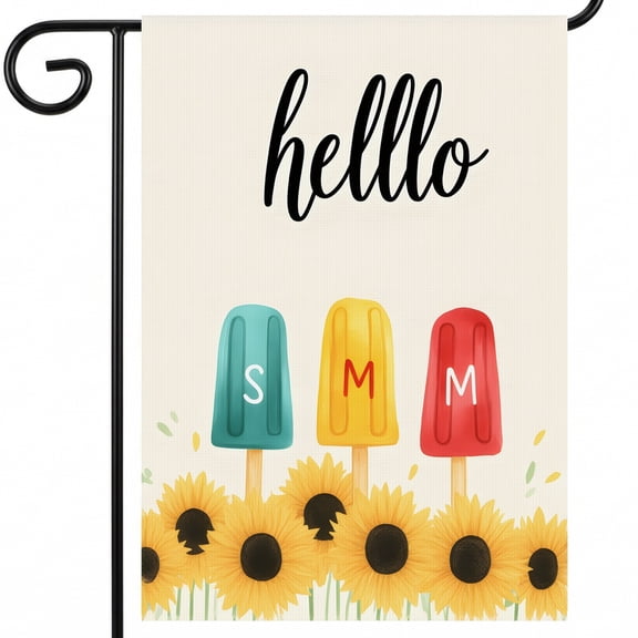 Summer Garden Flag A Group Of Popsicles Sitting On Top Of A Field Of Sunflowers 28x40 Inch Double Sided Summer Decoration For Deck Railing Display.