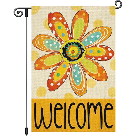 Summer Garden Flag Daisy Floral 12x18 Inch Double Sided Small Burlap Outdoor Yard House Flag with Wave Point Design