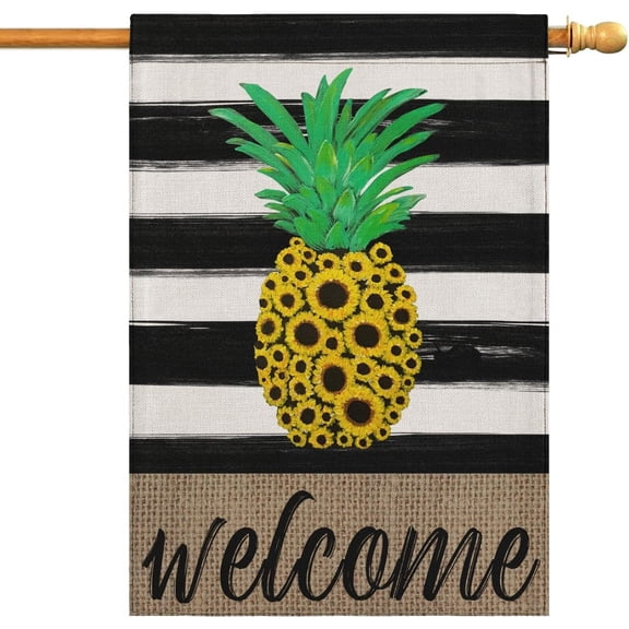 Summer Garden Flag Sunflowers Pineapple Welcome Flag Double Sided Vertical Burlap Yard Outdoor Decor 28x40 Inch