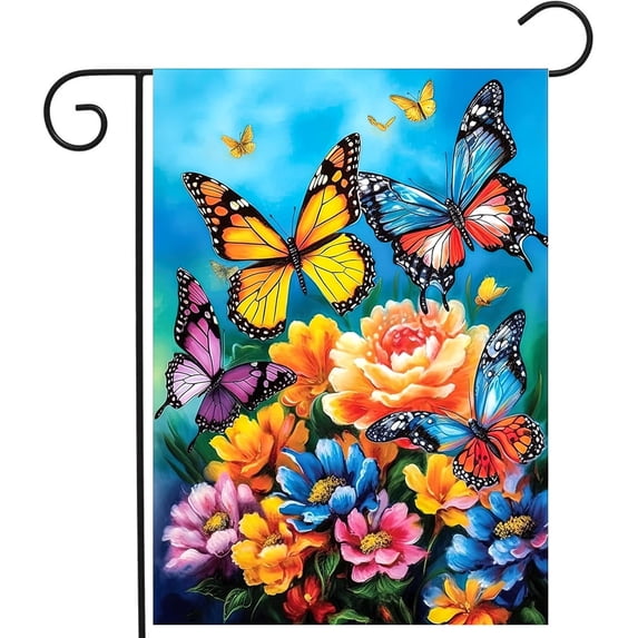 Summer Garden Flags 12x18 Double Sided Spring Butterfly Garden Flag Flower Welcome Flags for Outside Floral Yard Flags Outdoor Front Porch Decor