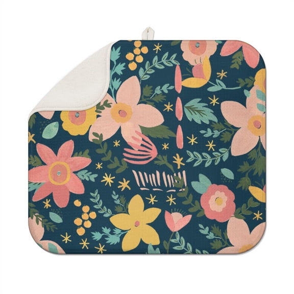Summer Garden Floral Drying Mat Thick Absorbent Heat Resistant Kitchen Mat