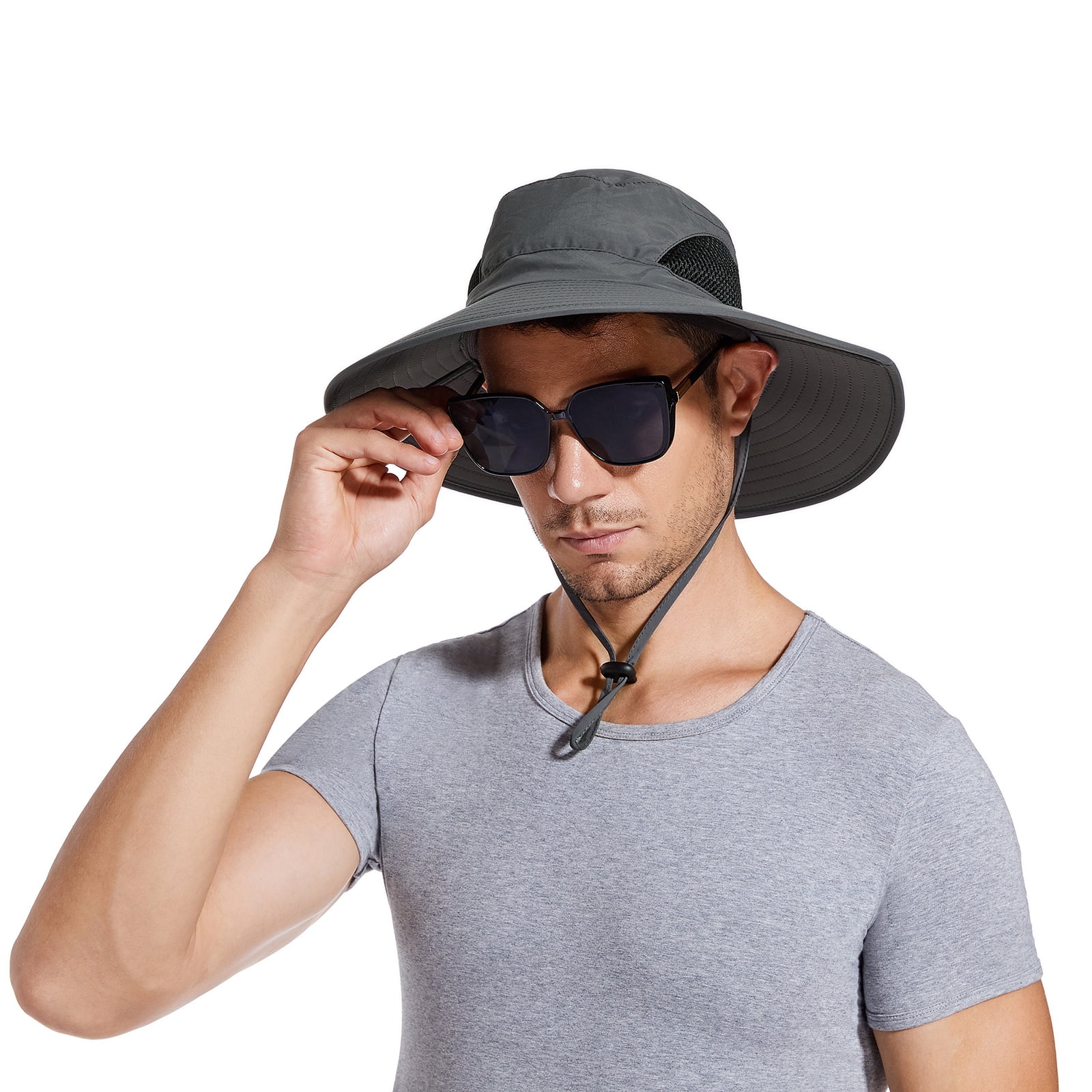 Summer Garden Hats Men Sun Hat Fishing Hiking Cap Wide Brim Camping Hat UV  Protection, Dark Gray