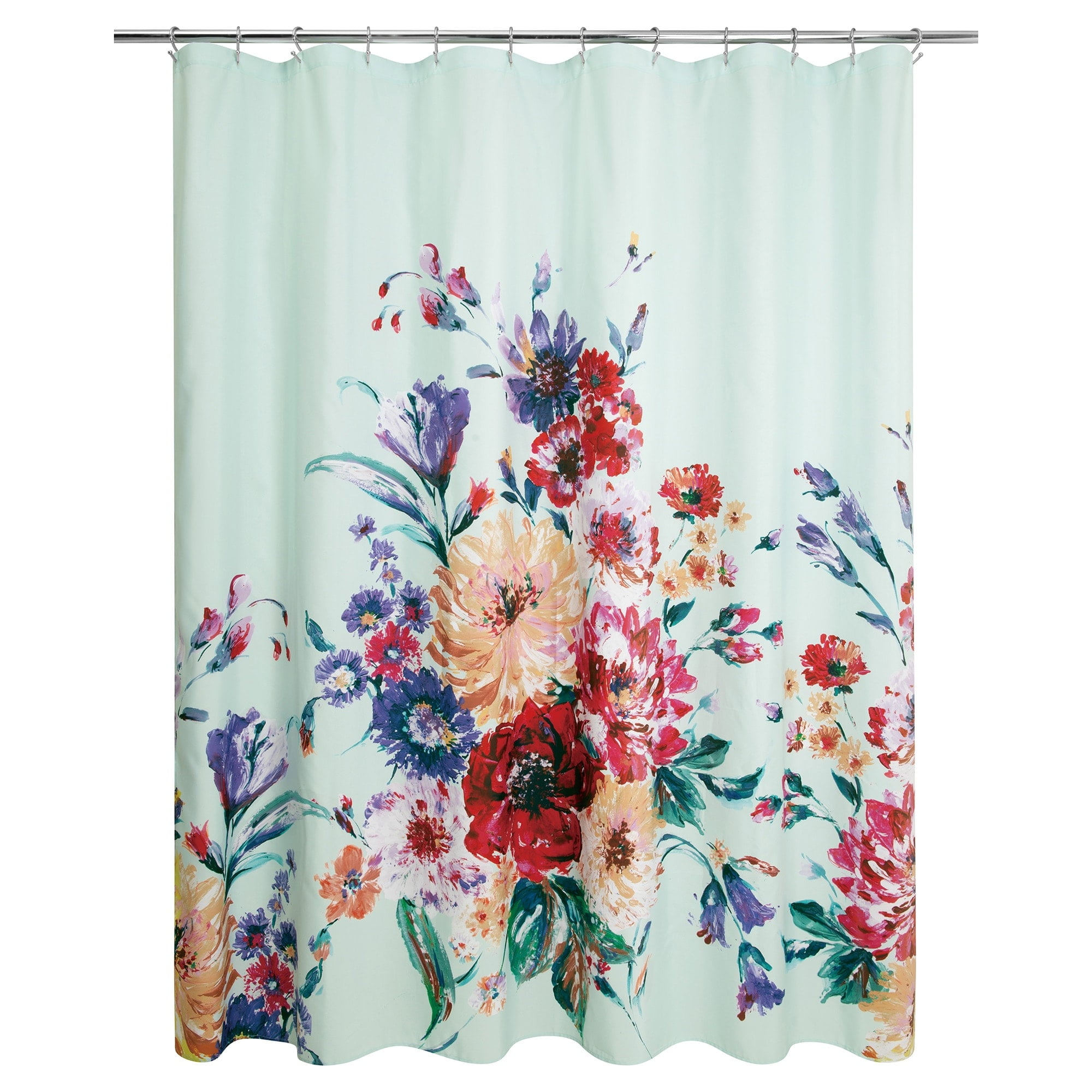 Summer Garden Green Multi Floral Microfiber Shower Curtain
