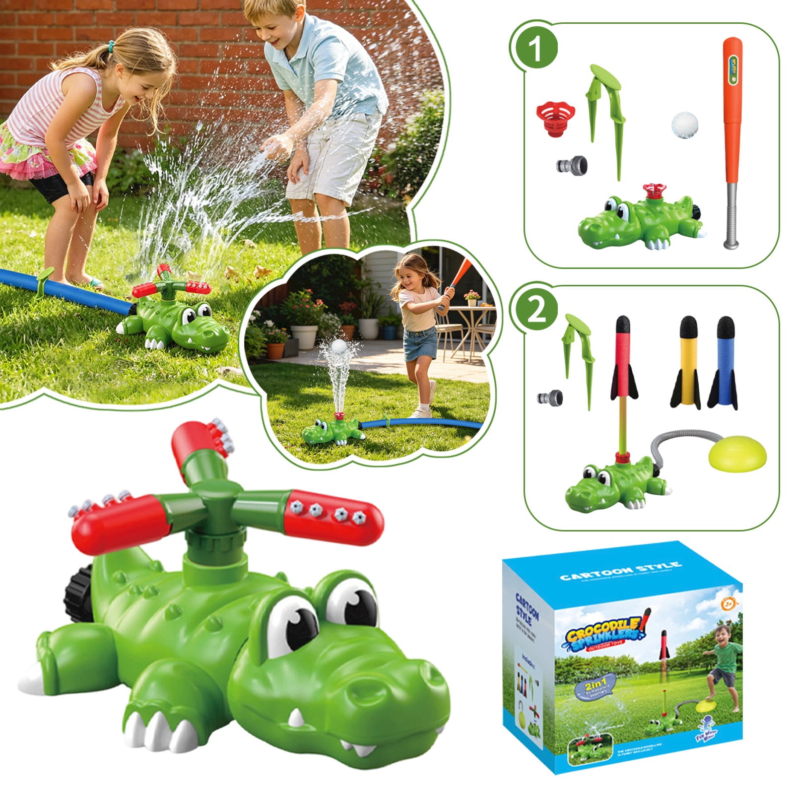 Summer Garden Water Play Toy, Outdoor Baseball Catapult Rocket Sprinkler, Backyard Water Spray Game Toy for Yard Lawn Garden Fun